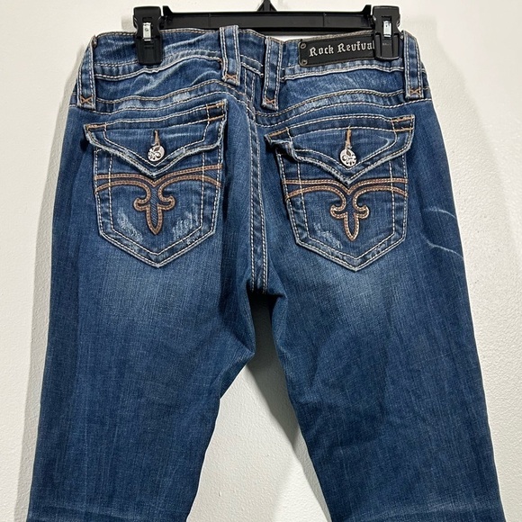 ROCK‎ REVIVAL WOMEN'S NOELLE BOOT CUT JEANS SIZE 30 FRAYED HEAVY STITCHING - Picture 5 of 16